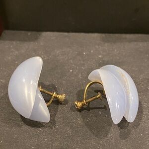 Elegant White Thermoset Crescent Screwback Earrings